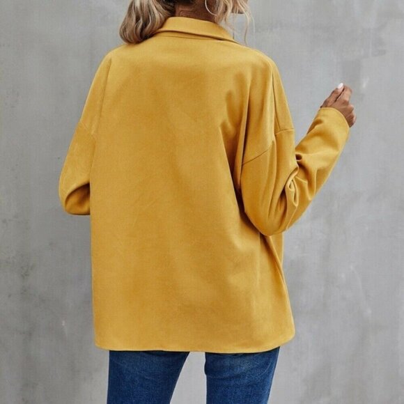 New AVEC LES FILLES French Terry Pigment Dyed Mustard Cotton Blend Shacket Sz M - Picture 4 of 13